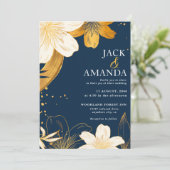 ネイビーモダンブルーフラワーシック結婚式招待状 招待状 (スタンド正面)