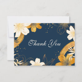 ネイビーモダンブルーフラワー結婚ズサンキューカード サンキューカード