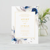 ネイビーモダンブルーフラワー&イエロー結婚ズ 招待状 (スタンド正面)