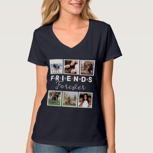 ネイビーモダンブルーフレンズForever Photo Collage Tシャツ (正面)