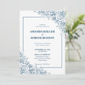 ネイビーモダンブルーフローラ結婚式招待状 招待状 (スタンド正面)