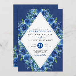 ネイビーモダンブルーフローラ結婚式招待状 招待状