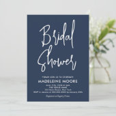 ネイビーモダンブルーブミニマルライダルシャワー招待 招待状 (スタンド正面)