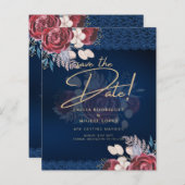 ネイビーモダンブルーブルゴーニュフローラレース結婚ズ (正面/裏面)