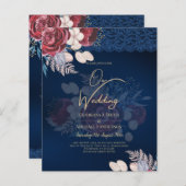 ネイビーモダンブルーブルゴーニュフローラレース結婚ズ (正面/裏面)