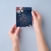 ネイビーモダンブルーブルゴーニュフローラレース結婚ズ チラシ (手)