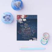 ネイビーモダンブルーブルゴーニュフローラレース結婚ズ チラシ (シングル)
