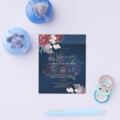 ネイビーモダンブルーブルゴーニュフローラレース結婚ズ チラシ (シングル)