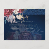 ネイビーモダンブルーブルゴーニュフローラレース結婚ズ ポストカード (正面)