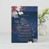 ネイビーモダンブルーブルゴーニュフローラレース結婚ズ 招待状 (スタンド正面)