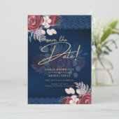 ネイビーモダンブルーブルゴーニュフローラレース結婚ズ 招待状 (スタンド正面)