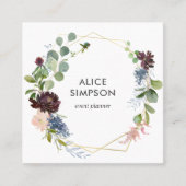 ネイビーモダンブルーブルゴーニュフローラ幾何学模様 スクエア名刺 (正面)