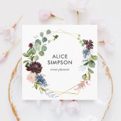 ネイビーモダンブルーブルゴーニュフローラ幾何学模様 スクエア名刺