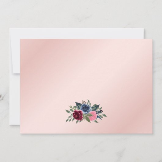 ネイビーモダンブルーブルゴーニュ赤面金ゴールドフローラ セーブザデート (裏面)