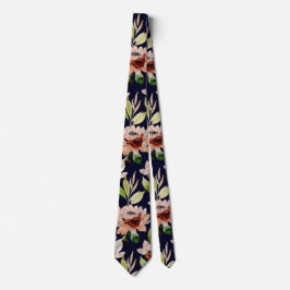 ネイビーモダンブルーブロッサムウォーター花柄 ネクタイ