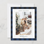 ネイビーモダンブループライド写真素朴クリスマス シーズンカード (正面)