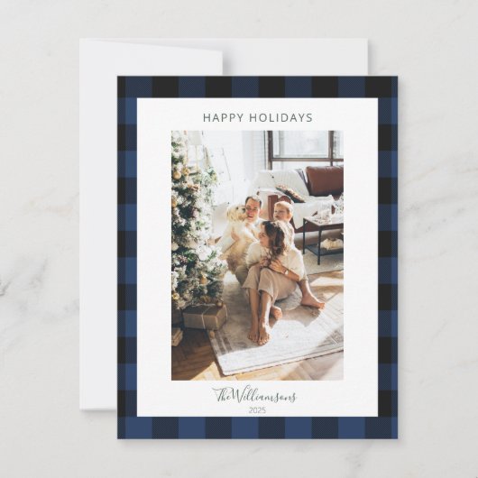 ネイビーモダンブループライド写真素朴クリスマス シーズンカード (正面)