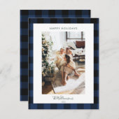 ネイビーモダンブループライド写真素朴クリスマス シーズンカード (正面/裏面)