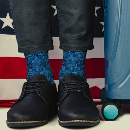 ネイビーモダンブループリント回路基板カッコいいオタク系の ソックス