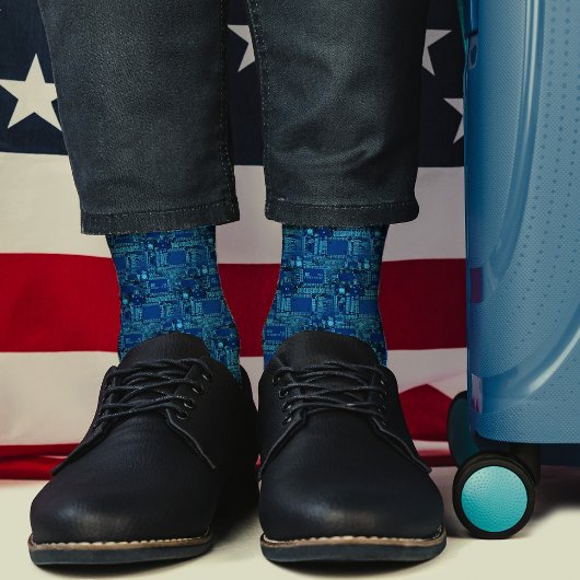 ネイビーモダンブループリント回路基板カッコいいオタク系の ソックス