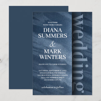 ネイビーモダンブルーベルベット結婚式招待状 招待状