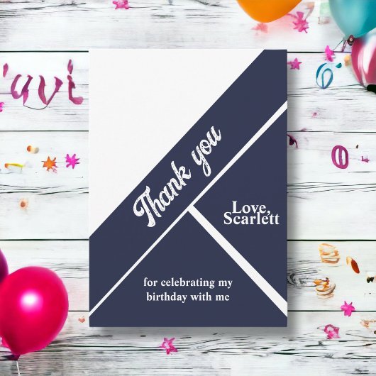 ネイビーモダンブルーホワイトエレガントシック誕生日 サンキューカード