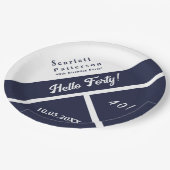 ネイビーモダンブルーホワイトエレガントシック40th誕生日 ペーパープレート (アングル)