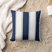 ネイビーモダンブルーホワイトグレー水玉模様ストライプズ | クッション (ブランケット)