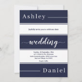 ネイビーモダンブルーホワイトストライプウェディング 招待状 (正面)