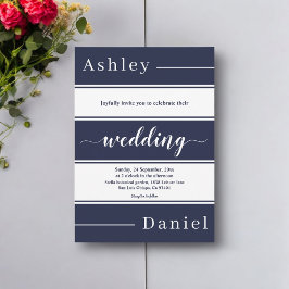 ネイビーモダンブルーホワイトストライプウェディング 招待状