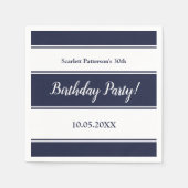 ネイビーモダンブルーホワイトストライプ誕生日 スタンダードカクテルナプキン (正面)