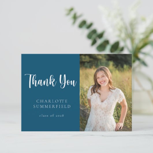 ネイビーモダンブルーホワイト卒業サンキューカード 招待状 (スタンド正面)