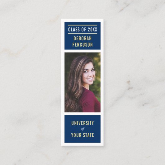 ネイビーモダンブルーホワイト卒業写真インサート コーリングカード (正面)