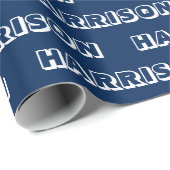 ネイビーモダンブルーホワイト名前をカスタムする文字誕生日 ラッピングペーパー (ロールコーナー)