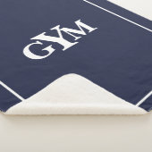 ネイビーモダンブルーホワイト枠ブロックモノグラム シェルパブランケット (3/4)