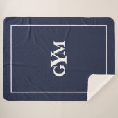ネイビーモダンブルーホワイト枠ブロックモノグラム シェルパブランケット (正面(横))