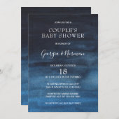 ネイビーモダンブルーボーイカップル赤ちゃんシャワー 招待状 (正面/裏面)