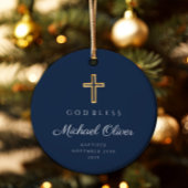 ネイビーモダンブルーボーイバプテスマ写真 セラミックオーナメント