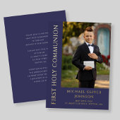 ネイビーモダンブルーボーイフォトファースト聖餐式 箔招待状