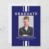 ネイビーモダンブルーボーイ写真卒業 案内状 (正面)