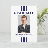 ネイビーモダンブルーボーイ写真卒業 案内状 (スタンド正面)