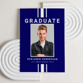 ネイビーモダンブルーボーイ写真卒業 案内状