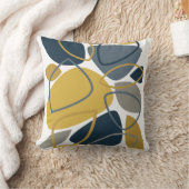 ネイビーモダンブルーマスタード抽象芸術パターン クッション (ブランケット)