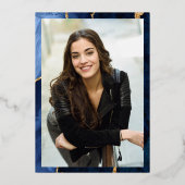 ネイビーモダンブルーマーブル卒業パーティー金ゴールド 箔招待状 (裏面)