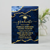 ネイビーモダンブルーマーブル卒業パーティー金ゴールド 箔招待状 (立ち正面)