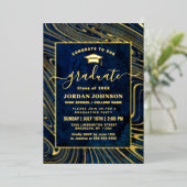 ネイビーモダンブルーマーブル卒業パーティー金ゴールド 箔招待状 (立ち正面)