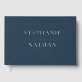 ネイビーモダンブルーミニマリスト銀ホイル結婚ズ ゲストブック (正面)