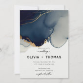 ネイビーモダンブルーミニマルエレガントリストシ結婚ック 招待状 (正面)