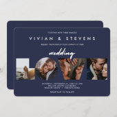 ネイビーモダンブルーミニマル愛の写真結婚ズ 招待状 (正面/裏面)