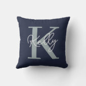 ネイビーモダンブルーモノグラムスクリプト クッション (裏面)
